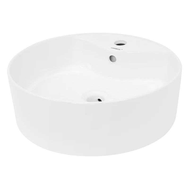 Waschbecken Rund mit Überlauf Ø 46x15,5 cm Weiß aus Keramik LuxeBath