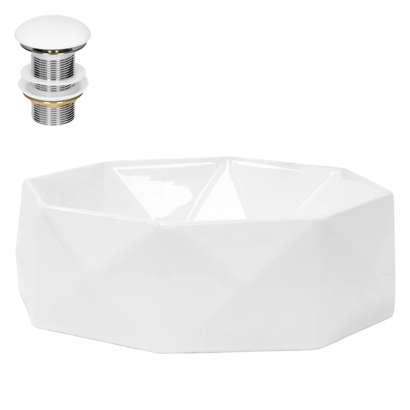 Waschbecken inkl. Ablaufgarnitur Weiß ohne Überlauf Ø 42x13,5 cm Weiß aus Keramik LuxeBath