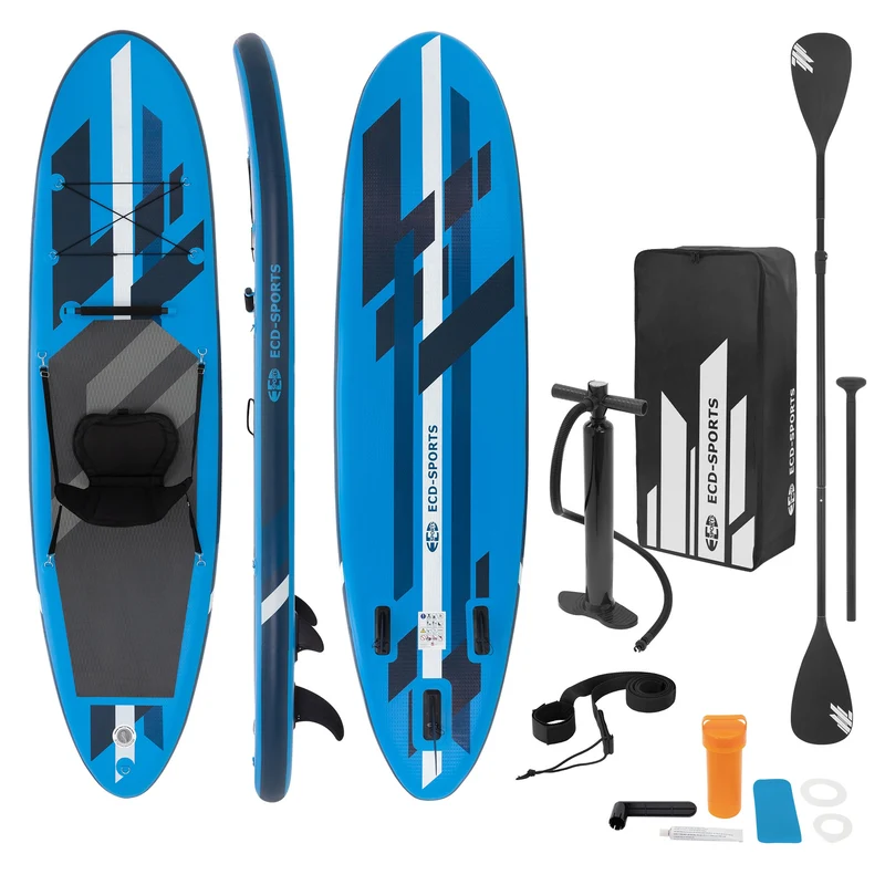 Stand Up Paddle aufblasbares SUP Board mit Kajak Sitz 320x82x15 cm in Blau aus PVC inkl. Pumpe und Tragetasche