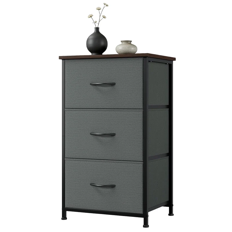 Garvee Kommode mit 3 Schubladen, für Schlafzimmer und Wohnzimmer, Grau-Schwarz gemustert