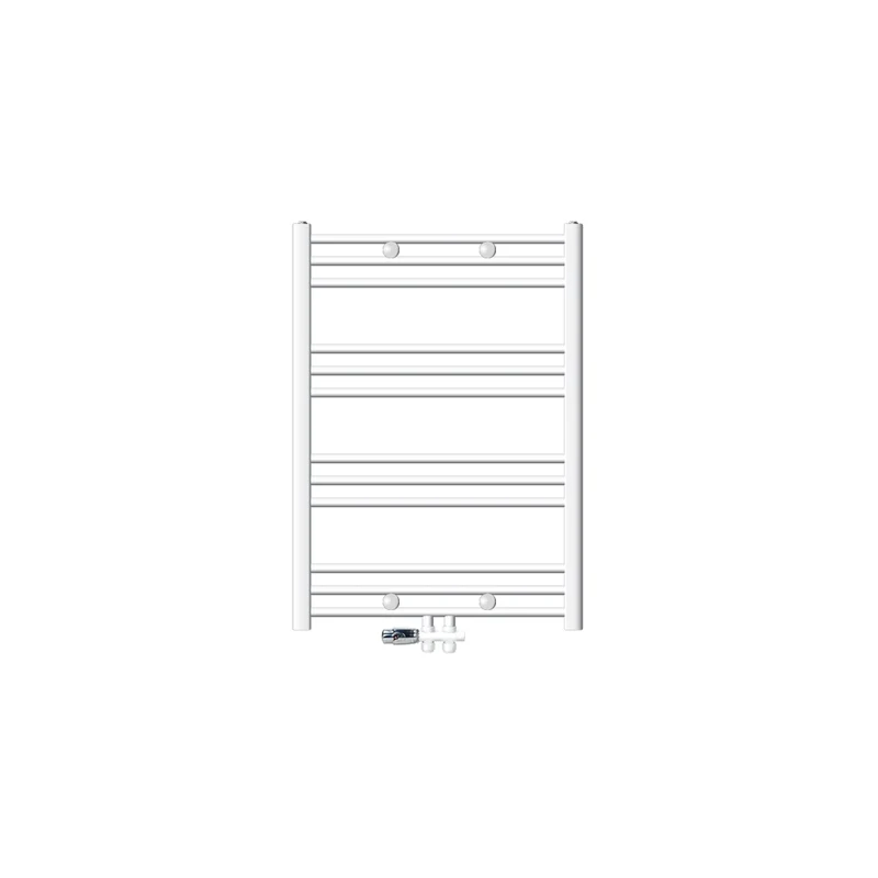 Badheizkörper 750x800 mm Weiß, gebogen, Boden Anschlussgarnitur