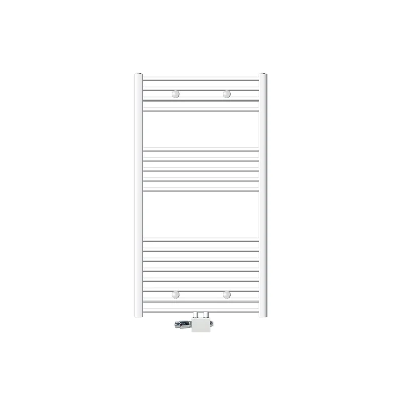 Badheizkörper 750x1200 mm Weiß gebogen mit Mittelanschluss und Universale Anschlussgarnitur