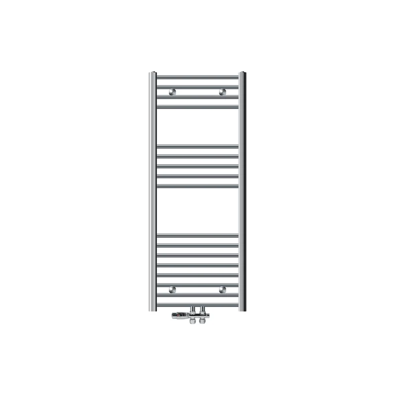 Badheizkörper Mittelanschluss 500x1200 mm Chrome gebogen mit Boden Anschlussgarnitur LuxeBath