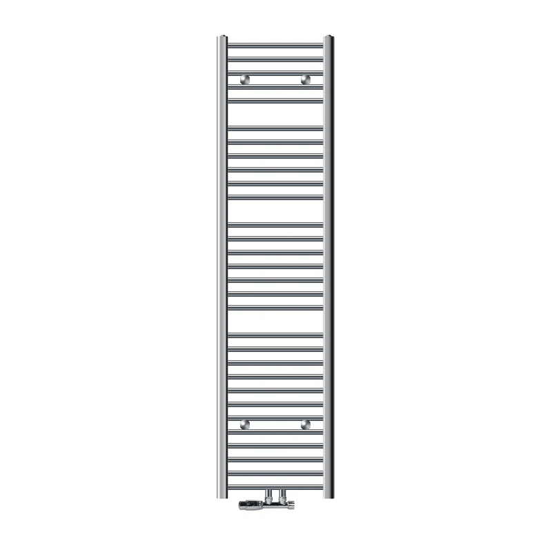 Badheizkörper Mittelanschluss 400x1800 mm Chrome gebogen mit Wand Anschlussgarnitur LuxeBath