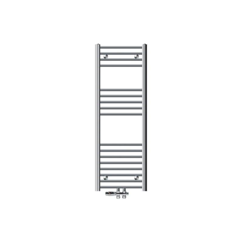 Badheizkörper Mittelanschluss 400x1200 mm Chrome gebogen mit Boden Anschlussgarnitur LuxeBath