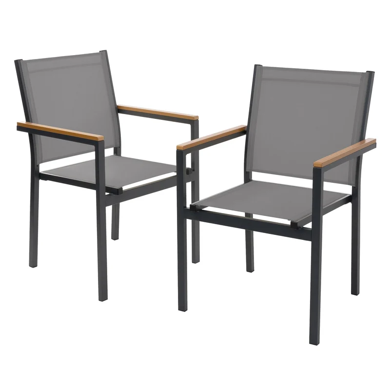 B-Ware Gartenstühle 2er Set mit Armlehnen Dunkelgrau aus Textilene, Balkonstuhl mit Aluminiumgestell ML-Design