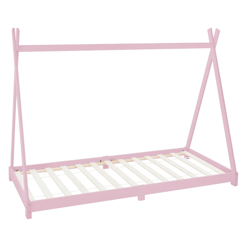 Kinderbett Tipi 90x200 cm Rosa aus Kiefernholz Holzbett mit Lattenrost ML-Design
