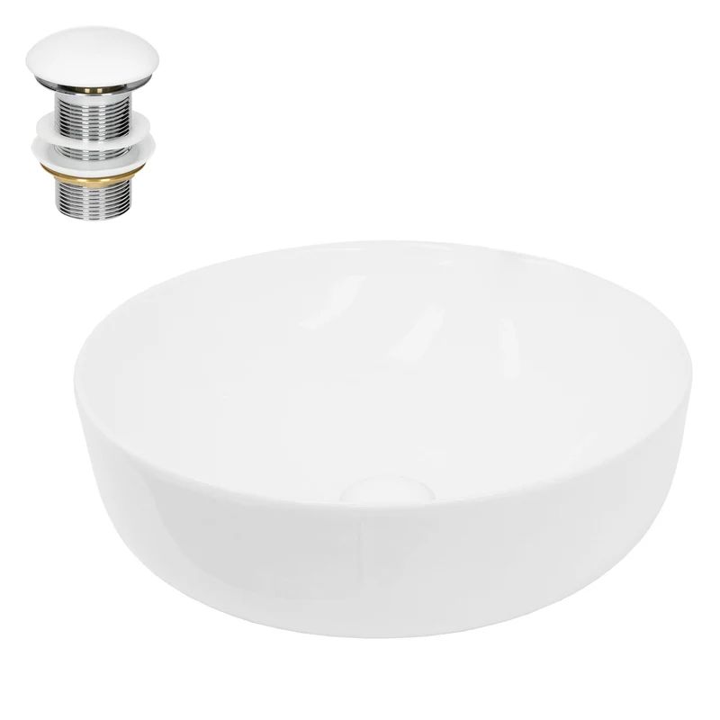 Waschbecken inkl. Ablaufgarnitur Weiß ohne Überlauf Ø 40x13,5 cm Weiß aus Keramik LuxeBath