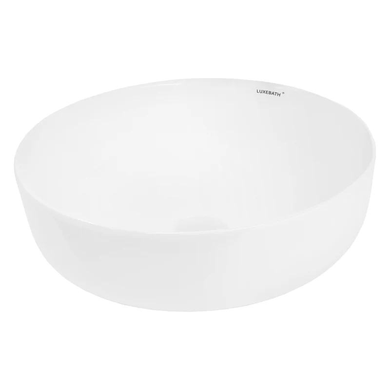 Waschbecken Rund ohne Überlauf Ø 40x13,5 cm Weiß aus Keramik LuxeBath