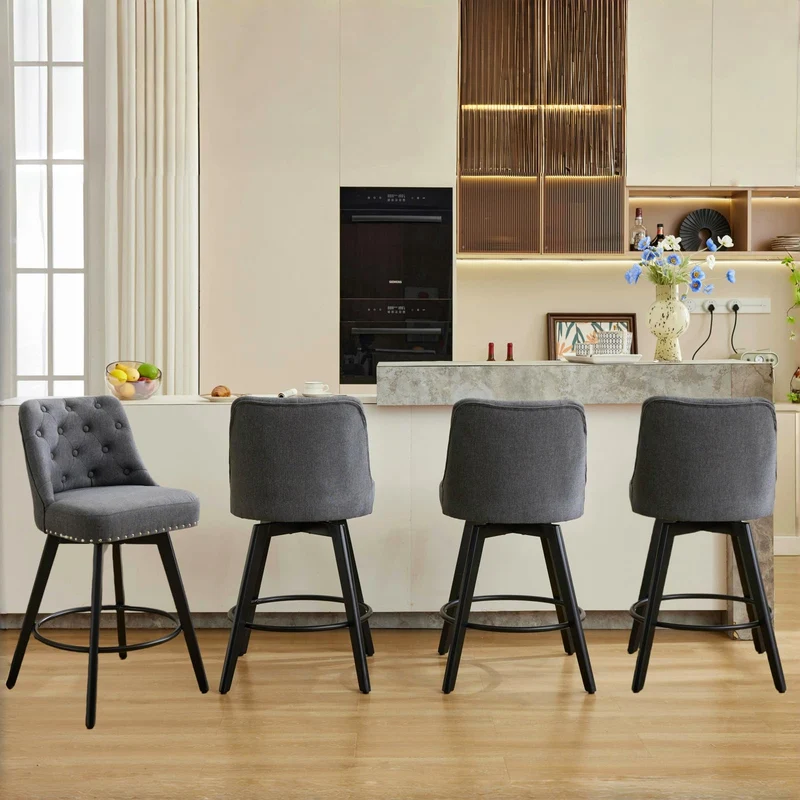 Garvee Barhocker-Set, 4er-Set, für Küche und Hausbar, Graues Leinen