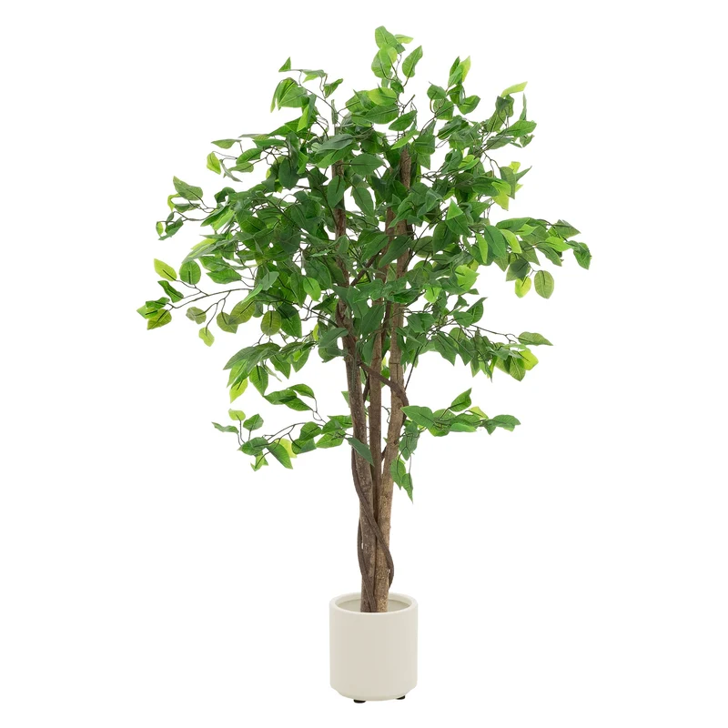 Künstlicher Ficus 120 cm Kunstpflanze mit Naturholzstamm im Topf ML-Design