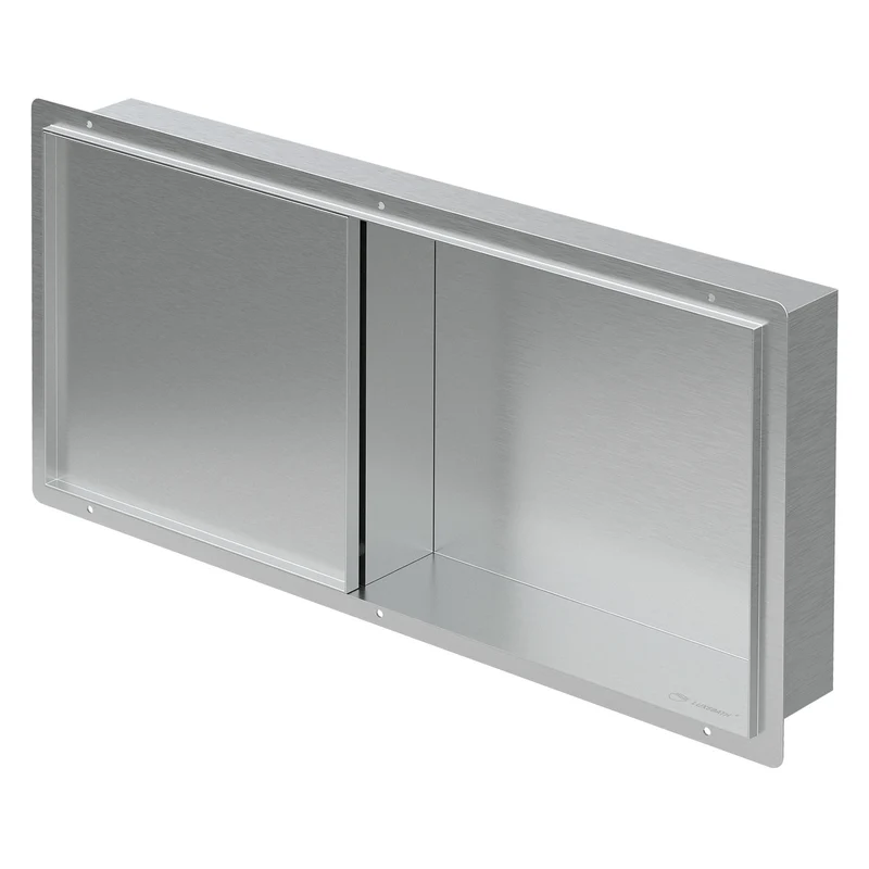 Wandnische Dusche mit befliesbarer Tür 25,5x55,5 cm Silber aus Edelstahl randlos Duschnische Duschablage LuxeBath