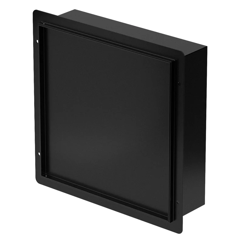 Wandnische Dusche mit befliesbarer Tür 25,5x25,5 cm Schwarz aus Edelstahl randlos Duschnische Duschablage LuxeBath