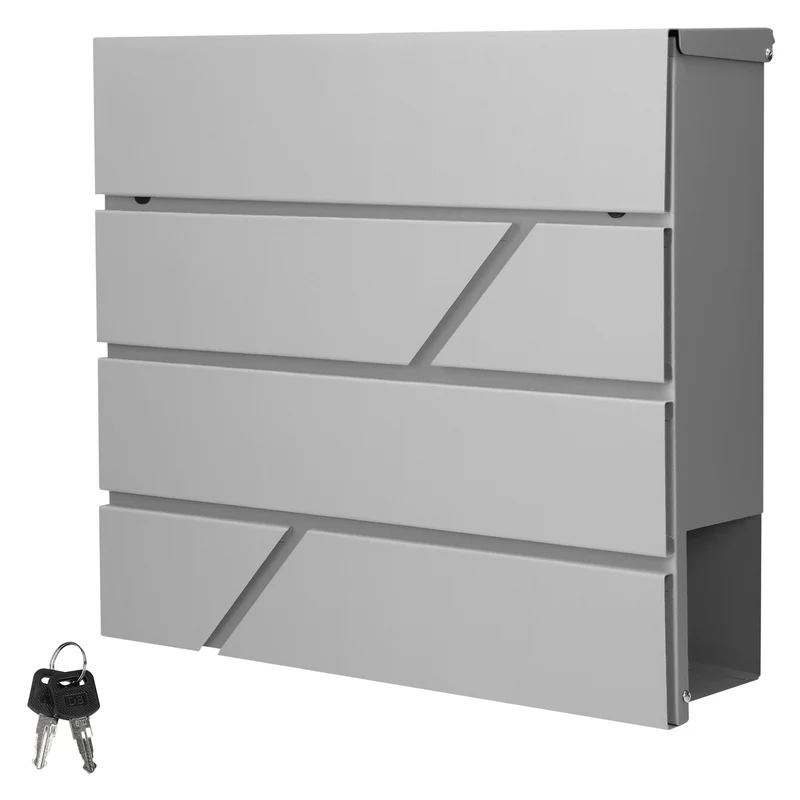 Briefkasten mit Zeitungsfach 37x11x37 cm Hellgrau aus Edelstahl