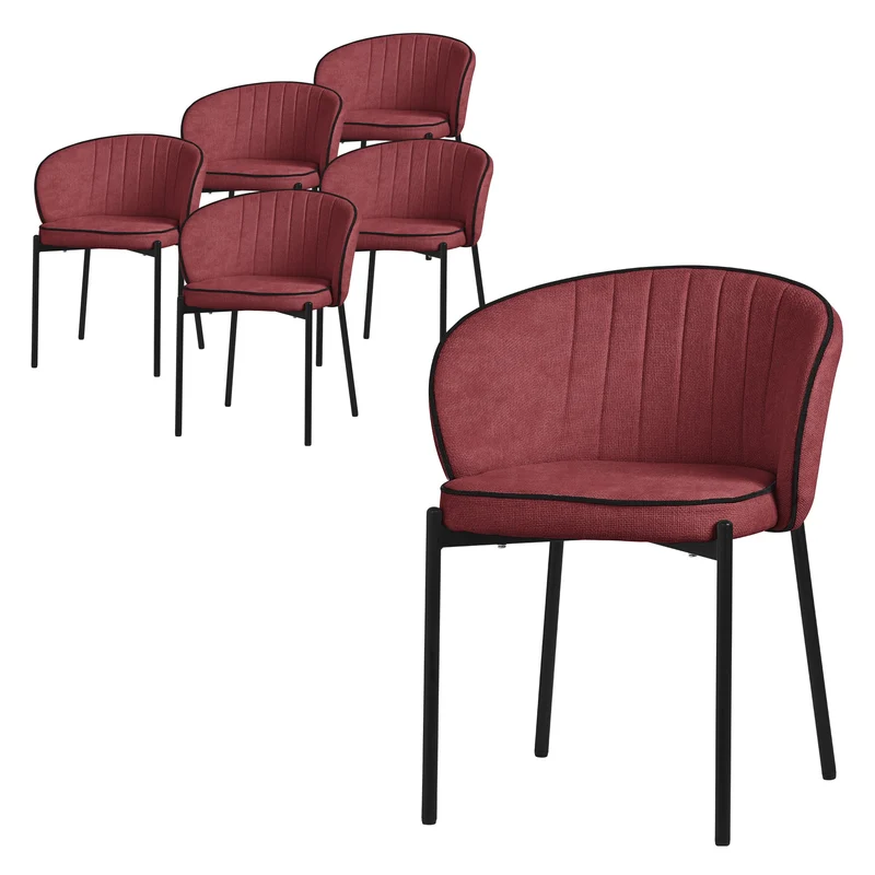 6er Set Esszimmerstühle mit Rücken- & Armlehne Rot mit Metallbeinen bis 120 kg ML-Design
