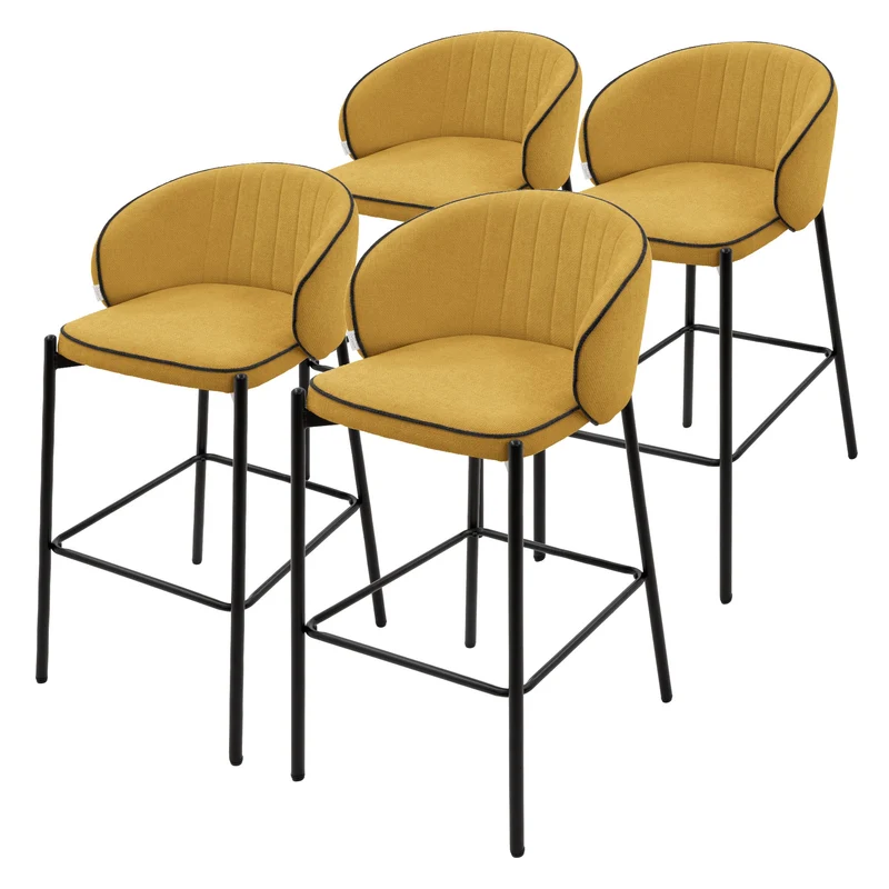 Barhocker 4er Set Senf 50x101x54 cm mit Rückenlehne und Fußstütze bis 120 kg ML-Design