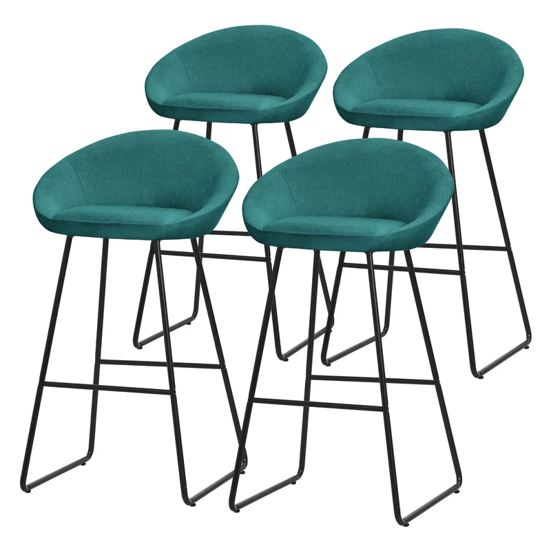 Barhocker 4er Set Petrol 56x94x50 cm mit Rückenlehne und Fußstütze bis 120 kg ML-Design