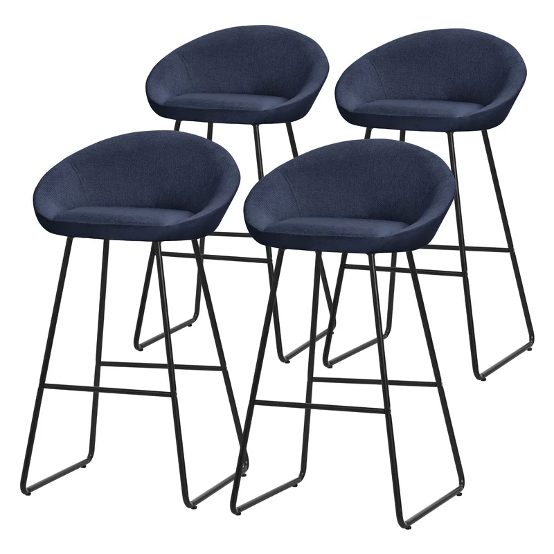 Barhocker 4er Set Dunkelblau 56x94x50 cm mit Rückenlehne und Fußstütze bis 120 kg ML-Design