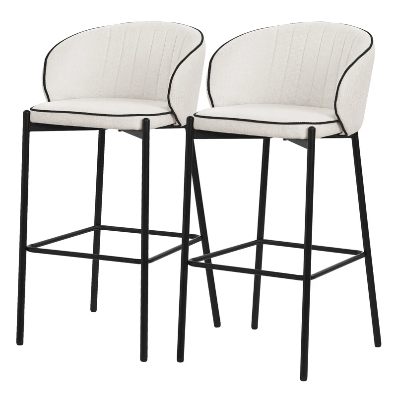 Barhocker 2er Set Beige 50x101x54 cm mit Rückenlehne und Fußstütze bis 120 kg ML-Design