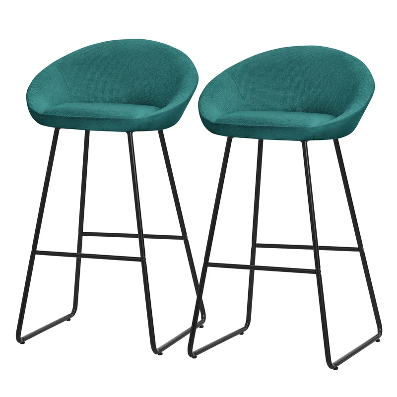 Barhocker 2er Set Petrol 56x94x50 cm mit Rückenlehne und Fußstütze bis 120 kg ML-Design