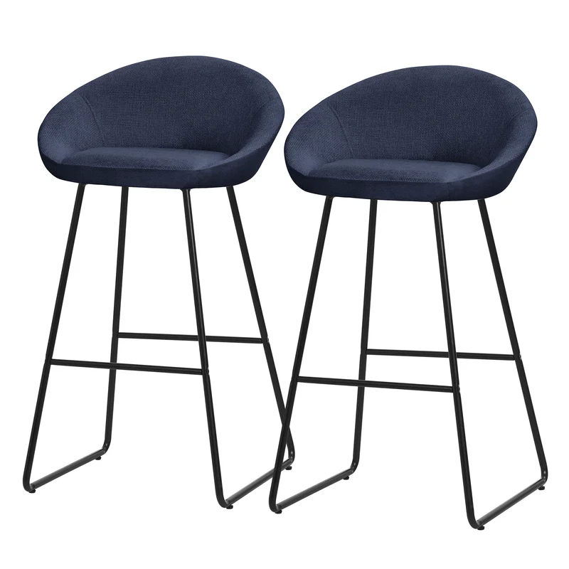 Barhocker 2er Set Dunkelblau 56x94x50 cm mit Rückenlehne und Fußstütze bis 120 kg ML-Design
