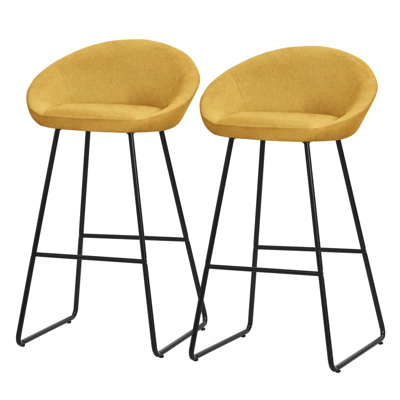 Barhocker 2er Set Senf 56x94x50 cm mit Rückenlehne und Fußstütze bis 120 kg ML-Design