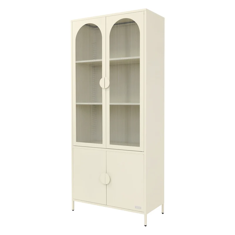 Vitrinenschrank 80x185x40 cm Creme mit 4 Ablage-/Regalfächer & 4 Türen Vitrine aus Stahl ML-Design