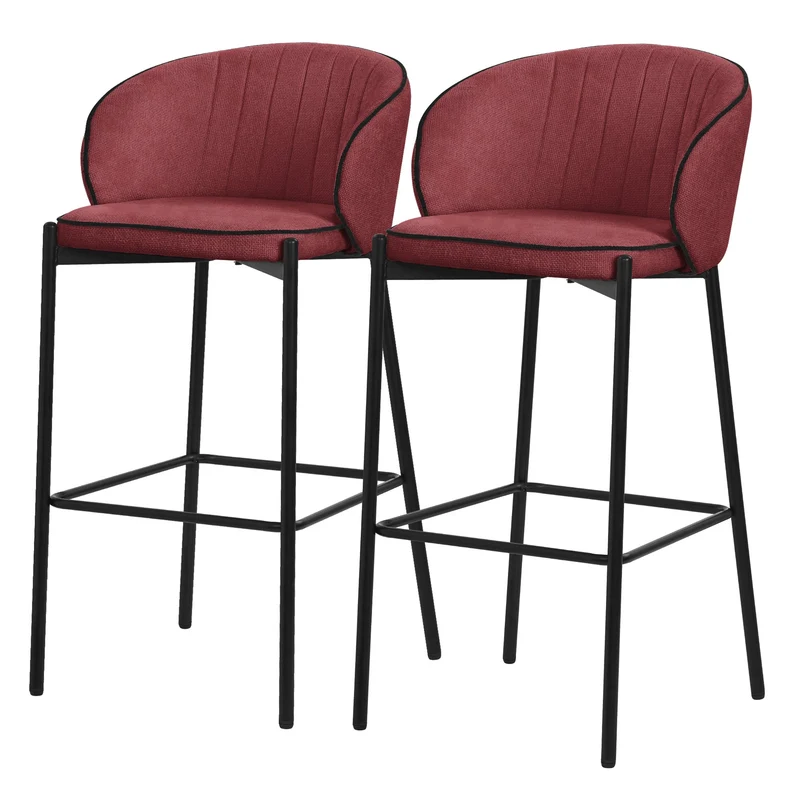 Barhocker 2er Set Rot 50x101x54 cm mit Rückenlehne und Fußstütze bis 120 kg ML-Design