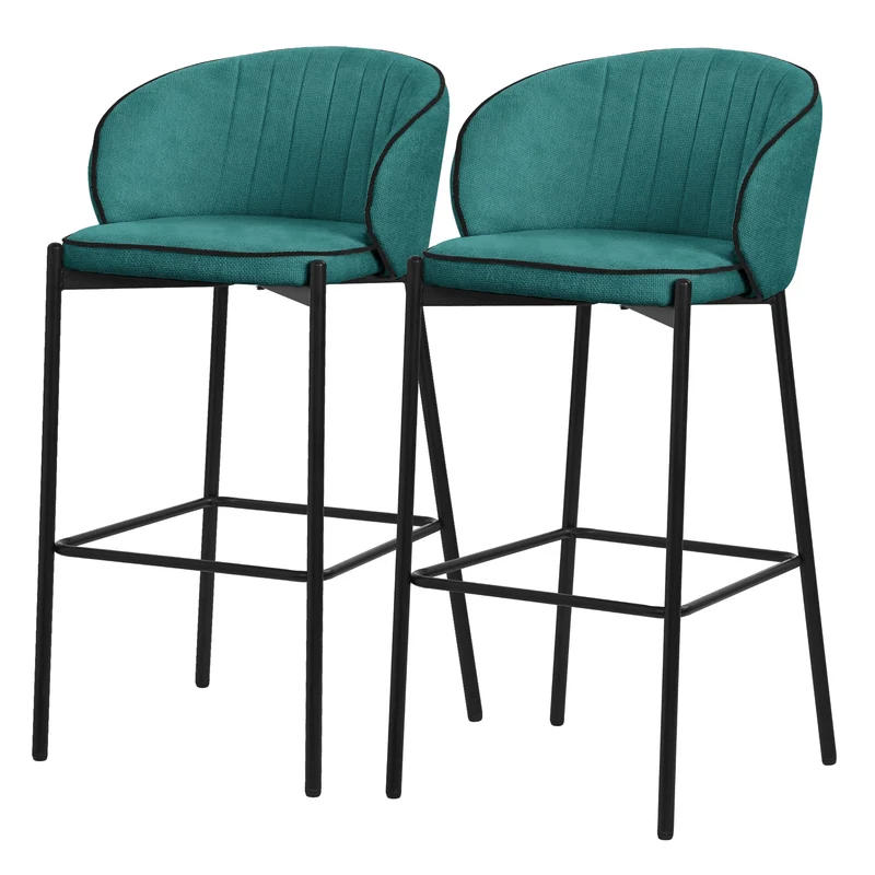 Barhocker 2er Set Petrol 50x101x54 cm mit Rückenlehne und Fußstütze bis 120 kg ML-Design