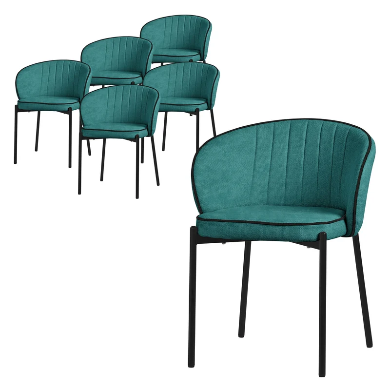 6er Set Esszimmerstühle mit Rücken- & Armlehne Petrol mit Metallbeinen bis 120 kg ML-Design