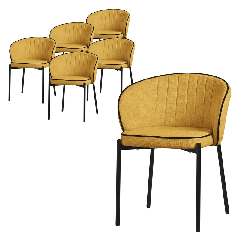 6er Set Esszimmerstühle mit Rücken- & Armlehne Senf mit Metallbeinen bis 120 kg ML-Design