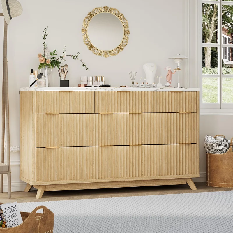 Garvee Kommode mit 7 Schubladen, für Schlafzimmer und Wohnzimmer, Eiche