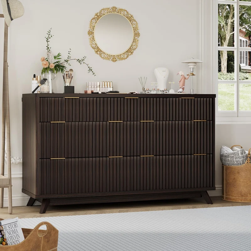 Garvee Kommode mit 7 Schubladen, Kippschutz, für Schlafzimmer und Wohnzimmer, Schwarznussbaum
