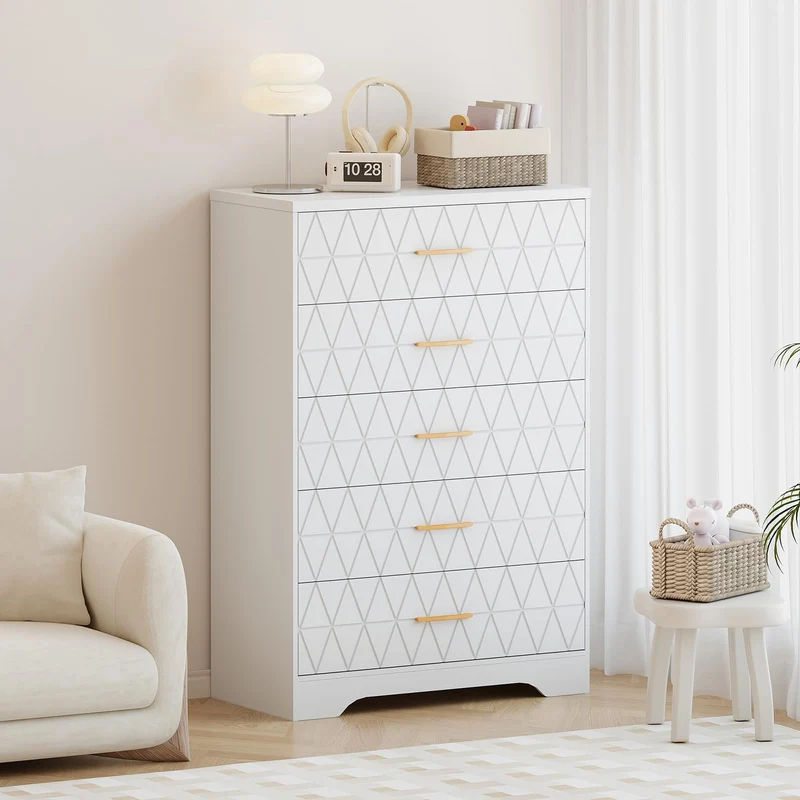 Garvee Kommode mit 5 Schubladen, für Schlafzimmer und Wohnzimmer, Weiß
