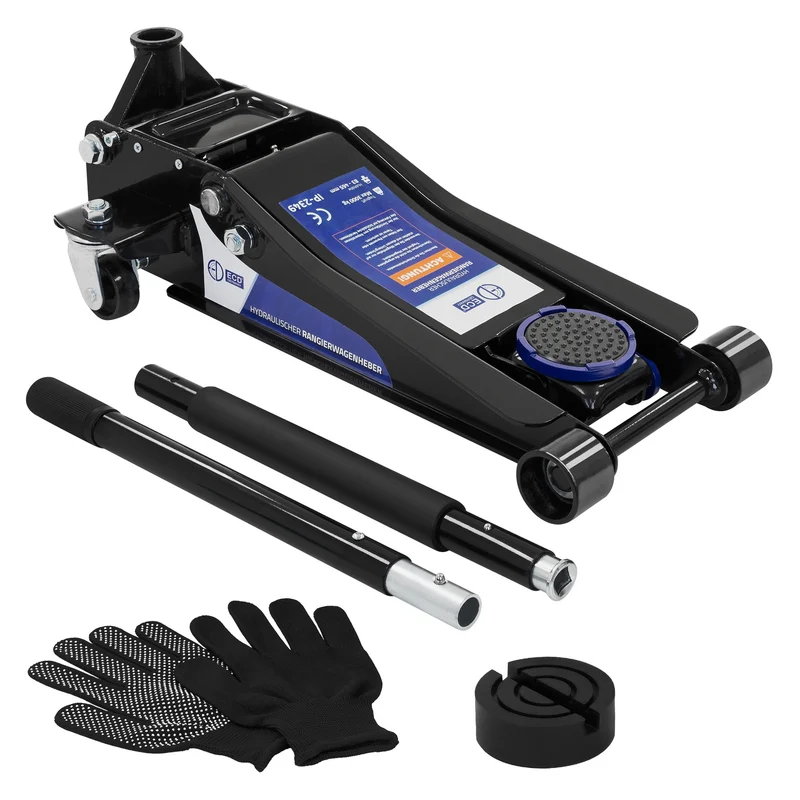 Wagenheber hydraulisch 3T Rangierwagenheber tragbar inkl. zusätzlicher Gummiauflage & 1 Paar Handschuhe