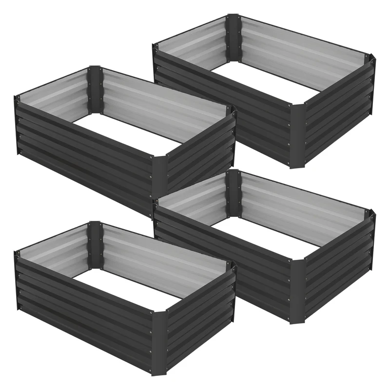 4er Set Hochbeet 90x60x30 cm Anthrazit aus Metall ML-Design