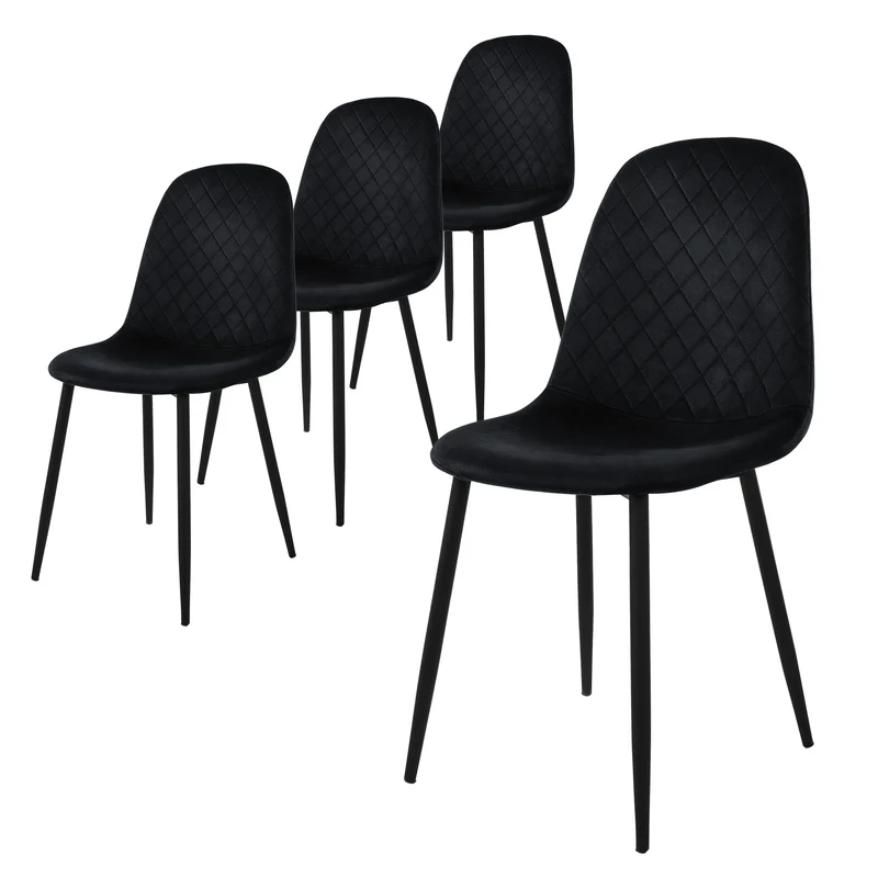 B-Ware Esszimmerstuhl 4er Set mit Rückenlehne Schwarz Küchenstuhl mit Microfaser-Samtbezug ML-Design