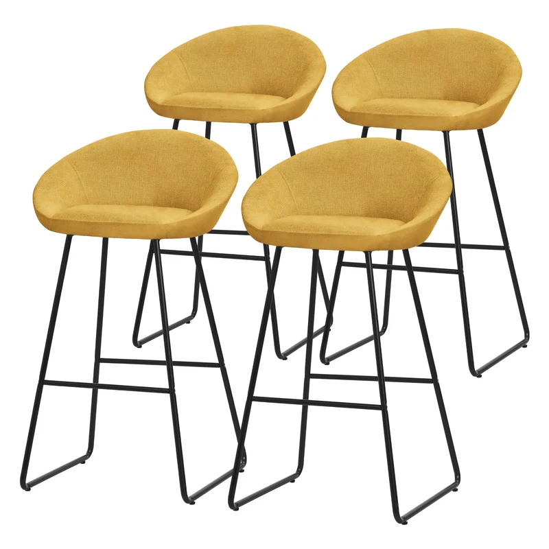 Barhocker 4er Set Senf 56x94x50 cm mit Rückenlehne und Fußstütze bis 120 kg ML-Design