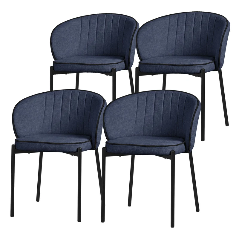 4er Set Esszimmerstühle mit Rücken- & Armlehne Dunkelblau mit Metallbeinen bis 120 kg ML-Design