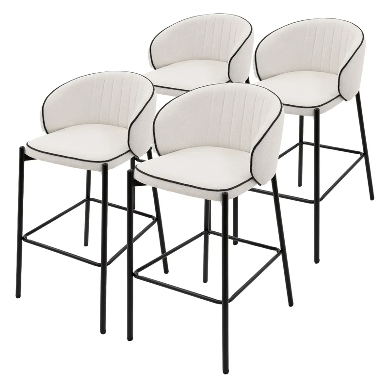 Barhocker 4er Set Beige 50x101x54 cm mit Rückenlehne und Fußstütze bis 120 kg ML-Design