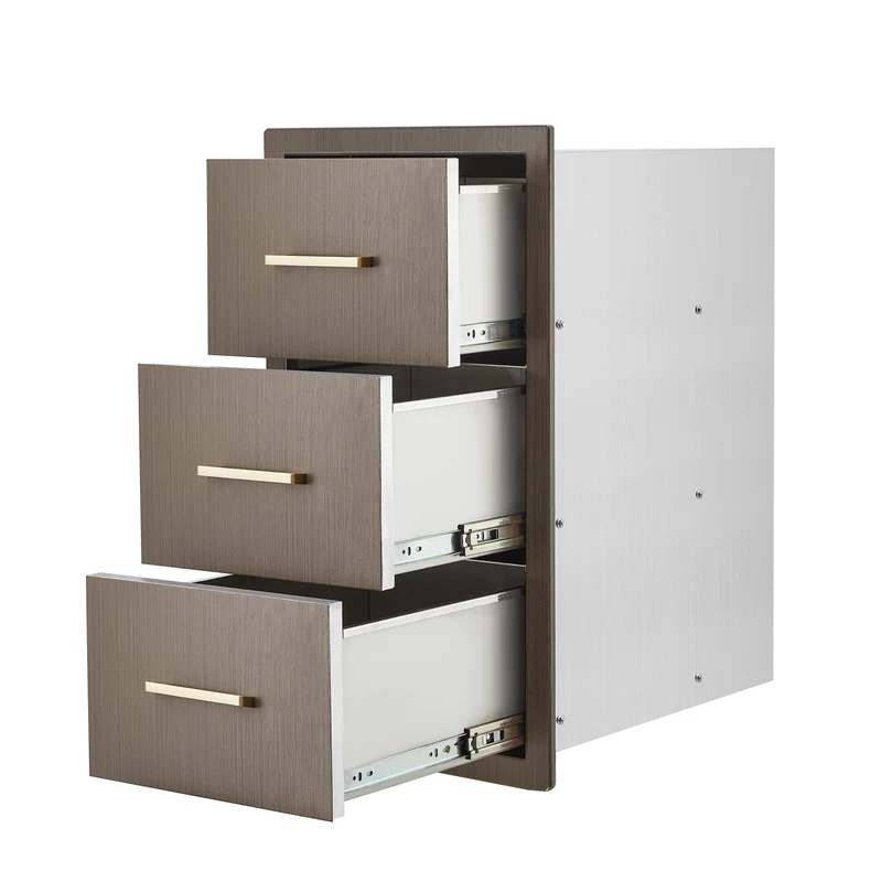 Garvee Outdoor-Küchenschrank mit 3 Schubladen, 41 × 72 × 52 cm, für Grillinsel und Außenküche, Grau