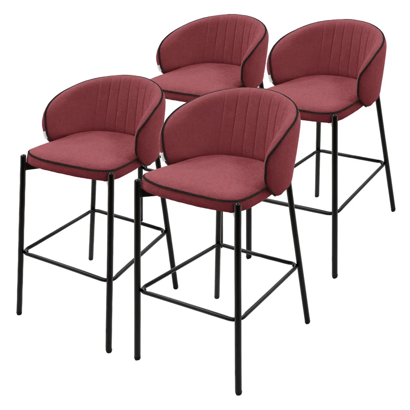 Barhocker 4er Set Rot 50x101x54 cm mit Rückenlehne und Fußstütze bis 120 kg ML-Design