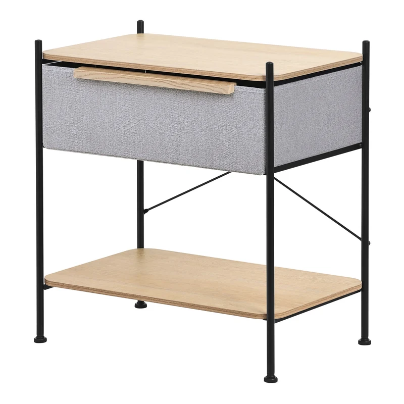 Nachttisch 62x67,5x42,5 cm Eiche aus Stahl, MDF mit Stoff Schublade ML Design