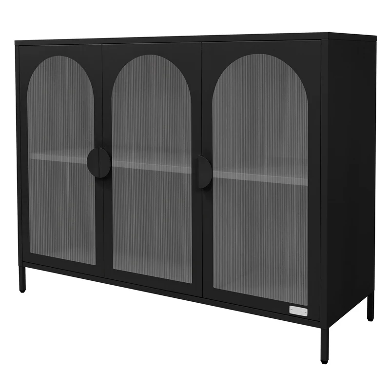 B-Ware Vitrinenschrank 120x93x40 cm Vitrine mit 4 Ablage-/Regalfächer Schwarz aus Stahl ML-Design