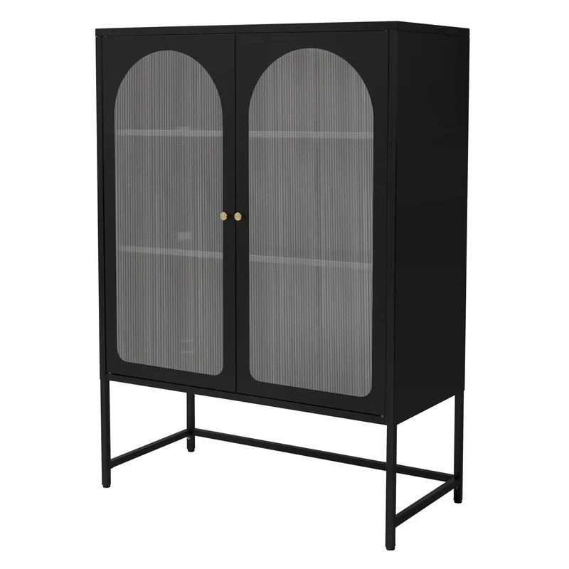 Vitrinenschrank doppeltürig 85x102x40 cm Vitrine mit 2 Einlegeböden Schwarz aus Stahl ML-Design