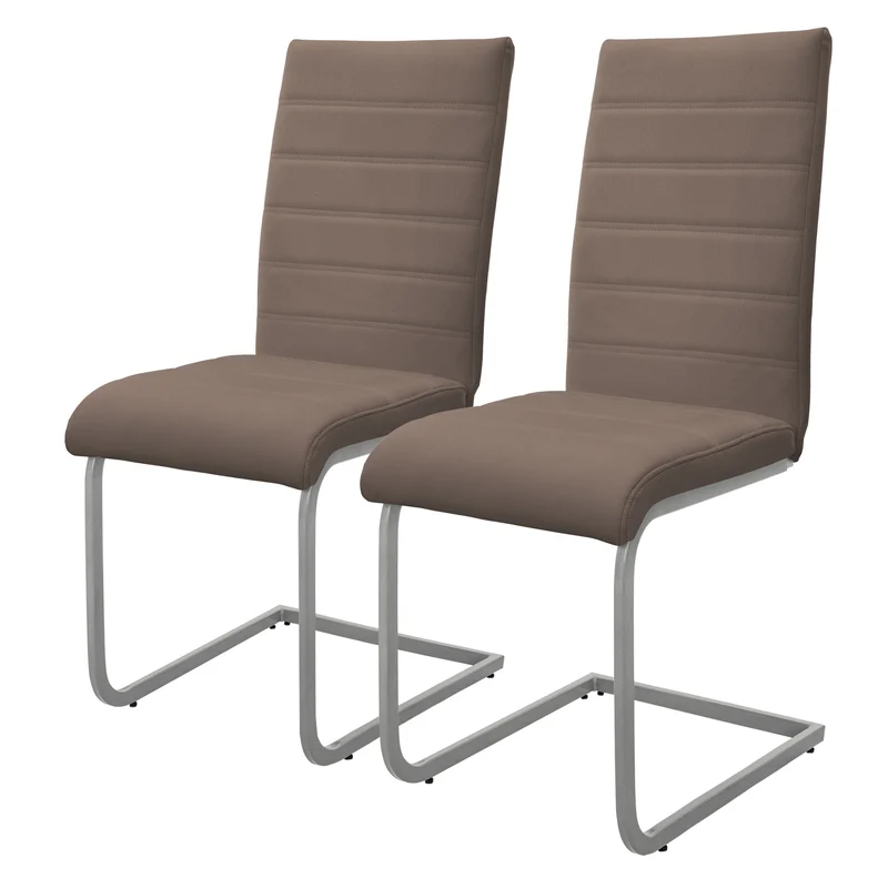 B-Ware Esszimmerstuhl Freischwinger 2er Set mit Rückenlehne Braun Kunsterlederbezug ML-Design