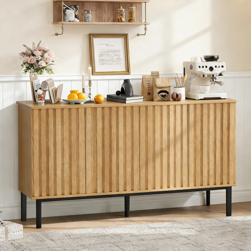 Garvee Sideboard, stabile Metallbeine, 152 cm, für Wohnzimmer und Esszimmer, Naturholz