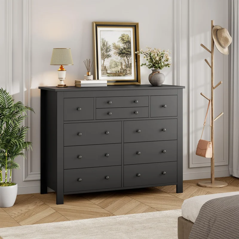 Garvee Kommode mit 10 Schubladen, Kippschutz, 119,9 × 39,9 × 91,9 cm, für Schlafzimmer und Wohnzimmer, Schwarz