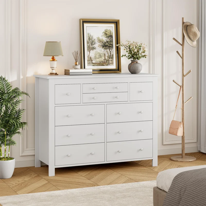 Garvee Kommode mit 10 Schubladen, Kippschutz, 119,9 cm, für Schlafzimmer und Wohnzimmer, Weiß