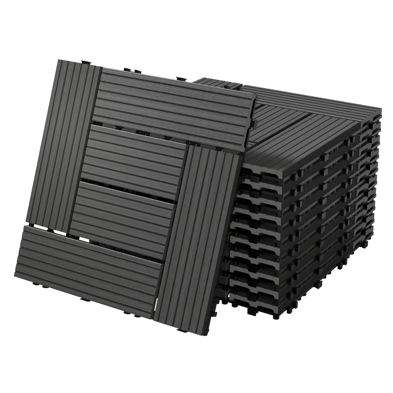 WPC Terrassenfliesen 30x30 cm 55er Set für 5m² Anthrazit in Holzoptik Mosaik mit Drainage und Klicksystem